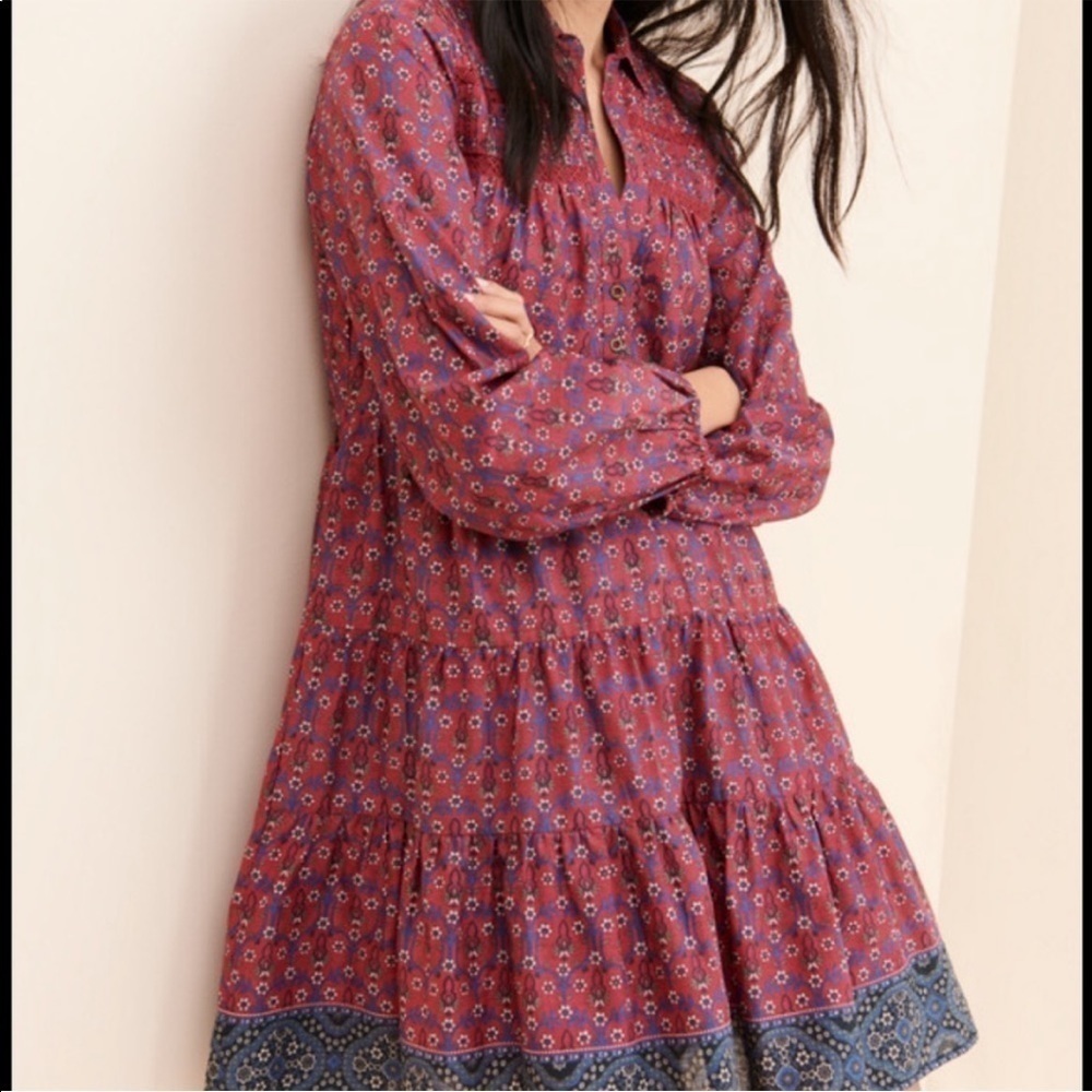 Anthropologie Tiered Shirt Side Pockets Floral Preppy Dress Prairie Cottage Core